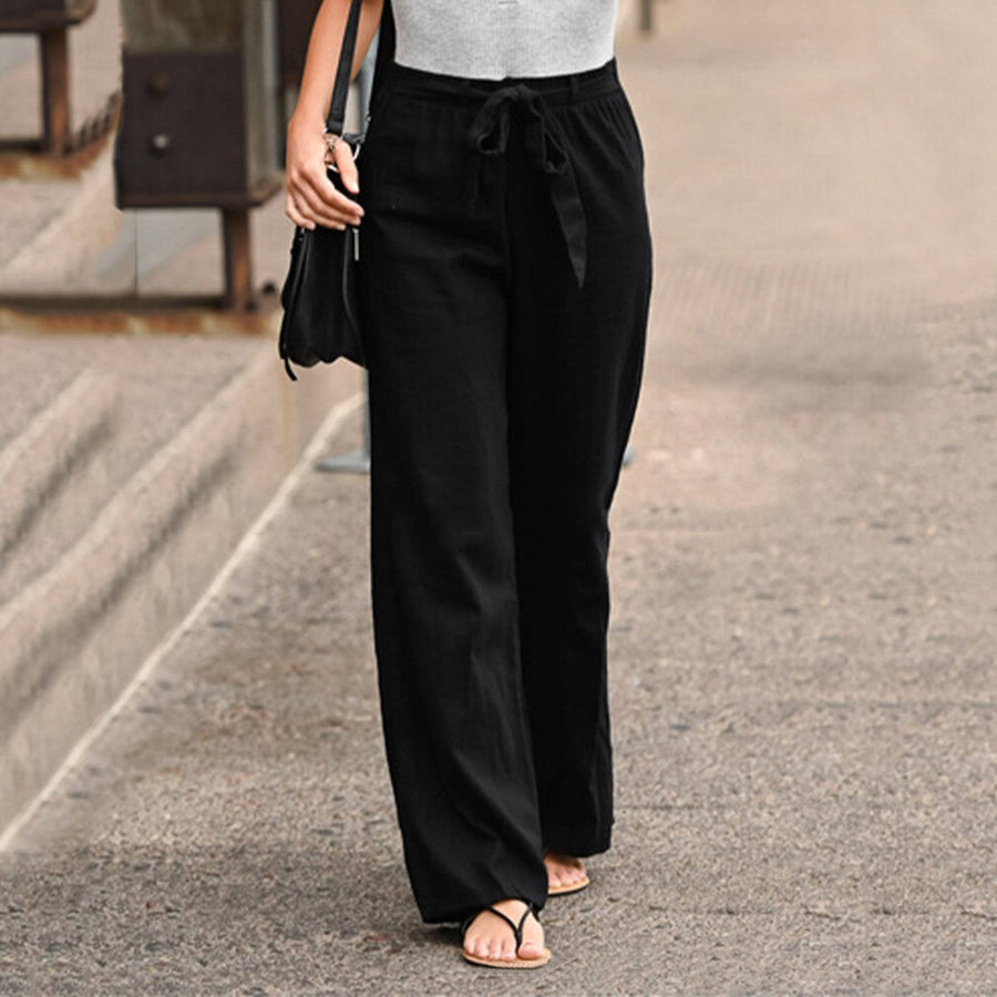 Alethea | Women's Wide-Leg Drawstring Pants in Black