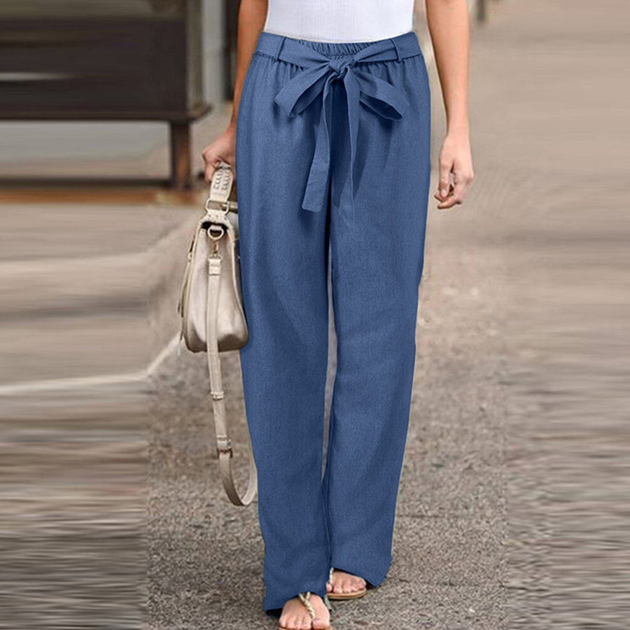Alethea | Women's Wide-Leg Drawstring Pants in Blue