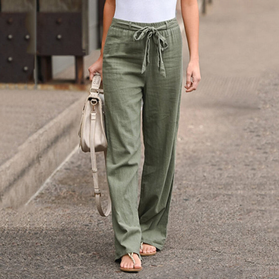 Alethea | Women's Wide-Leg Drawstring Pants in Green