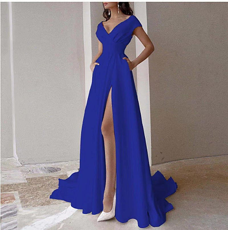 Alethia | Women's V-Neck Slit Elegant Maxi Dress