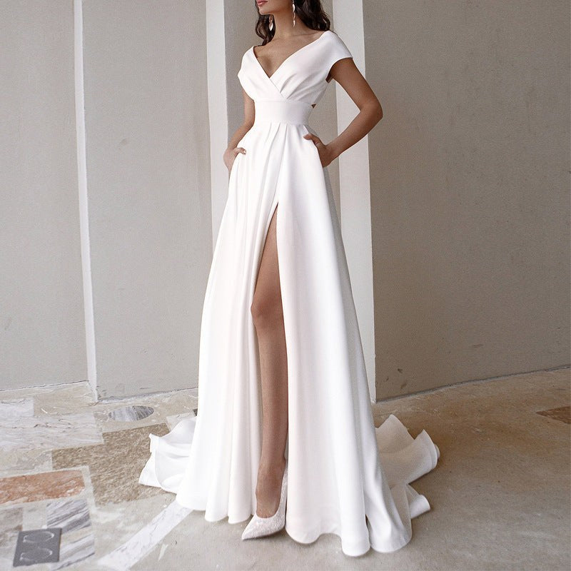 Alethia | Women's V-Neck Slit Elegant Maxi Dress