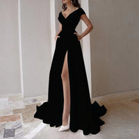 Alethia | Women's V-Neck Slit Elegant Maxi Dress in Black