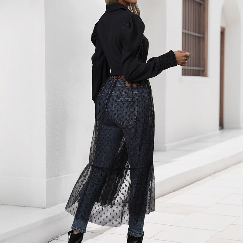 Alexandrine | Women's Sheer Belted Elegant Maxi Dress in Black