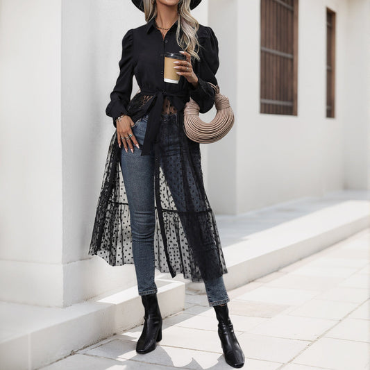 Alexandrine | Women's Sheer Belted Elegant Maxi Dress in Black