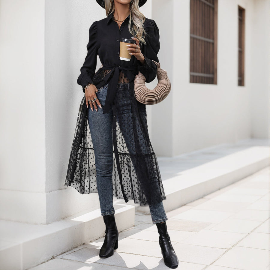 Alexandrine | Women's Sheer Belted Elegant Maxi Dress in Black