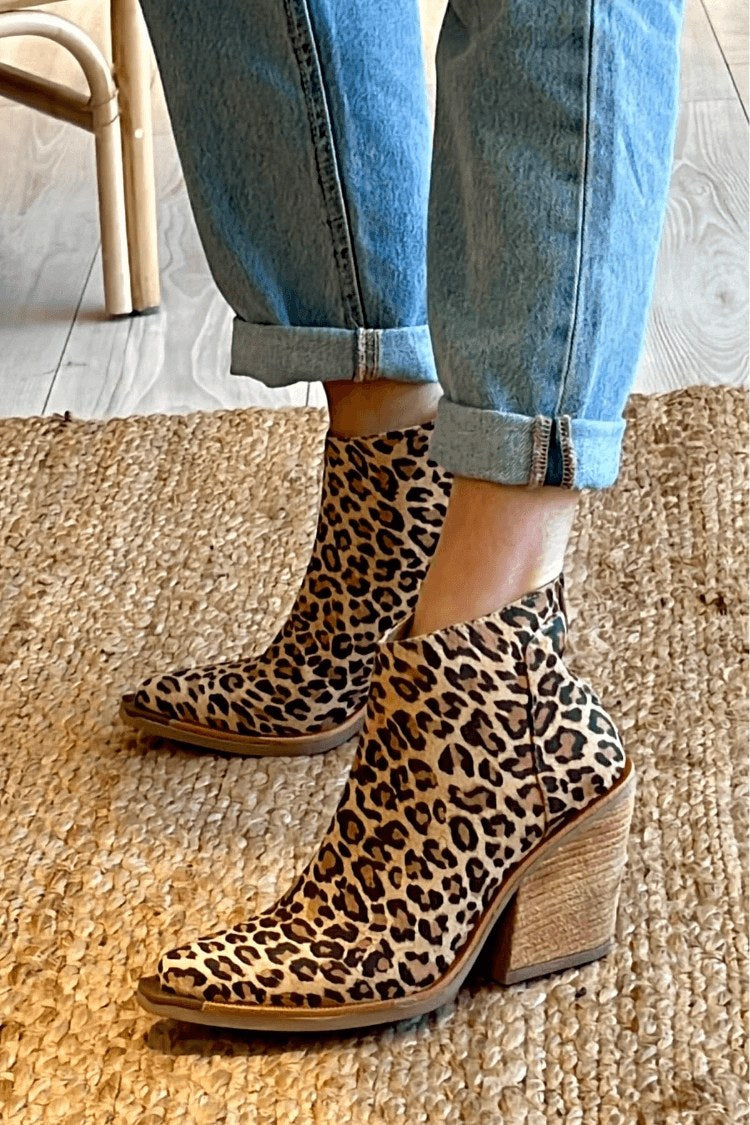 Alexia | Women's Ankle-Height Block Heel and Panther Print Boots