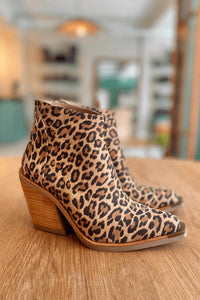 Alexia | Women's Ankle-Height Block Heel and Panther Print Boots in Brown