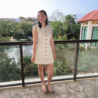 Alexia | Women's Button Detail Sleeveless Pockets Dress – Casual Dress in Ivory