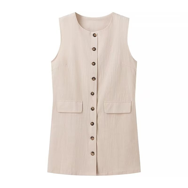 Alexia | Women's Button Detail Sleeveless Pockets Dress – Casual Dress in Ivory