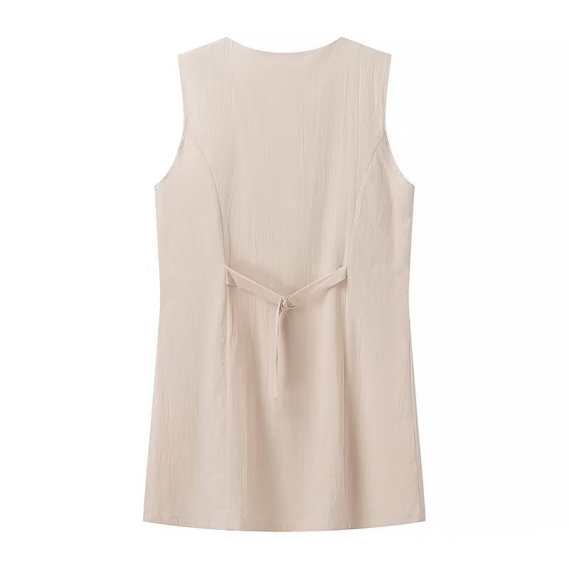 Alexia | Women's Button Detail Sleeveless Pockets Dress – Casual Dress in Ivory