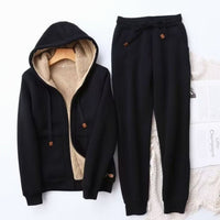 Alexis | Women's Fleece-Lined Relaxed-Fit Winter Hoodie Jogger Set in Black