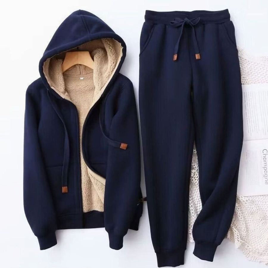 Alexis | Women's Fleece-Lined Relaxed-Fit Winter Hoodie Jogger Set in Blue