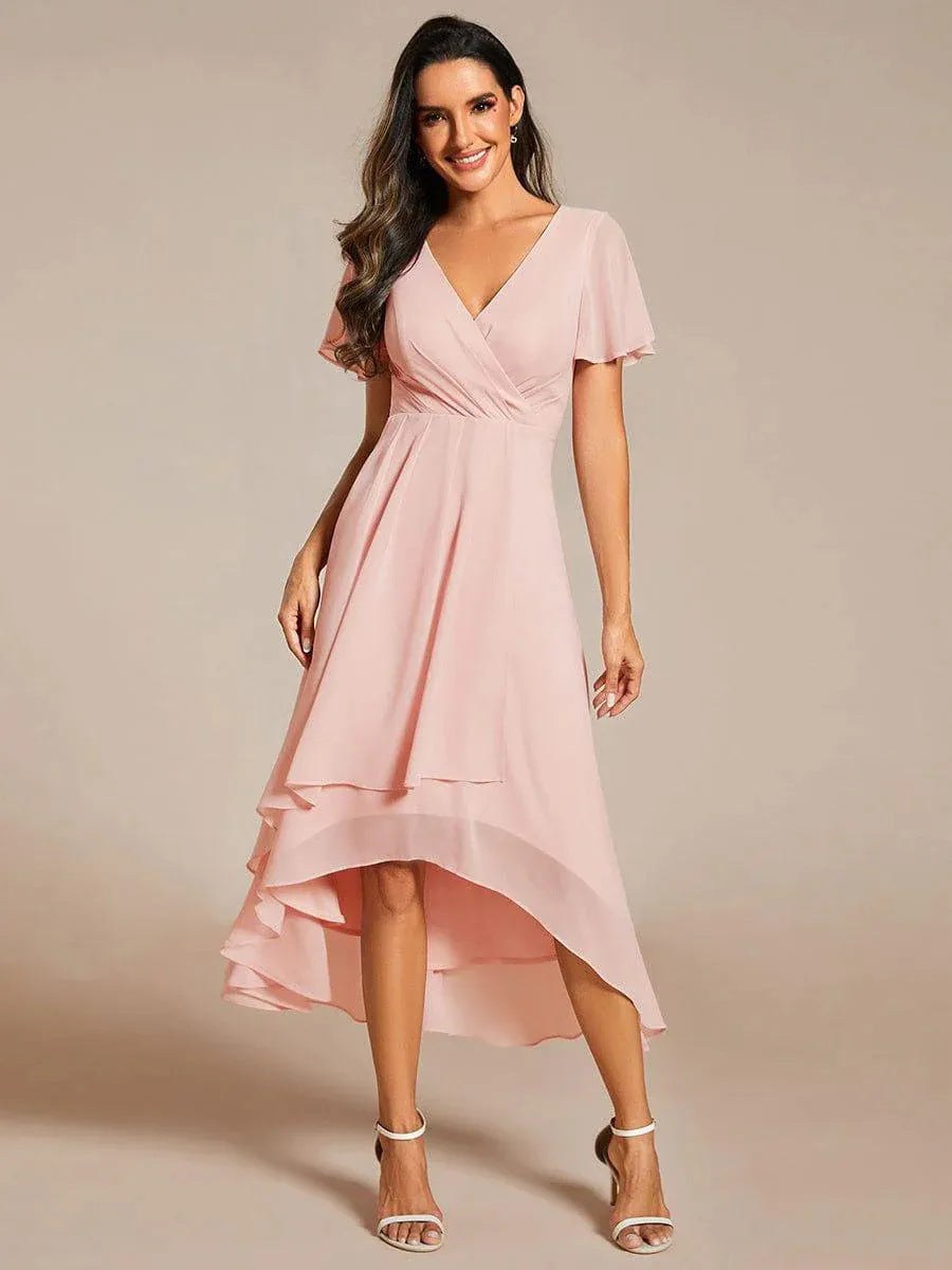Alfonsina | Women's Asymmetric Flowing Elegant Midi Dress in Pink