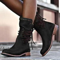 Alfreda | Women's Ankle-Height Lace-Up Front Boots in Black