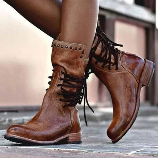 Alfreda | Women's Ankle-Height Lace-Up Front Boots in Brown