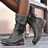 Alfreda | Women's Ankle-Height Lace-Up Front Boots in Gray