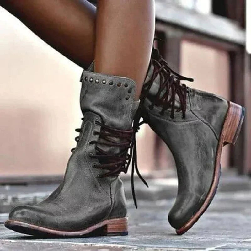 Alfreda | Women's Ankle-Height Lace-Up Front Boots in Gray