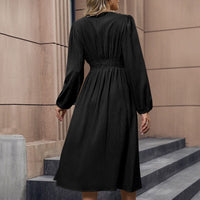 Alianora | Women's V-Neck Button Detail Elegant Midi Dress