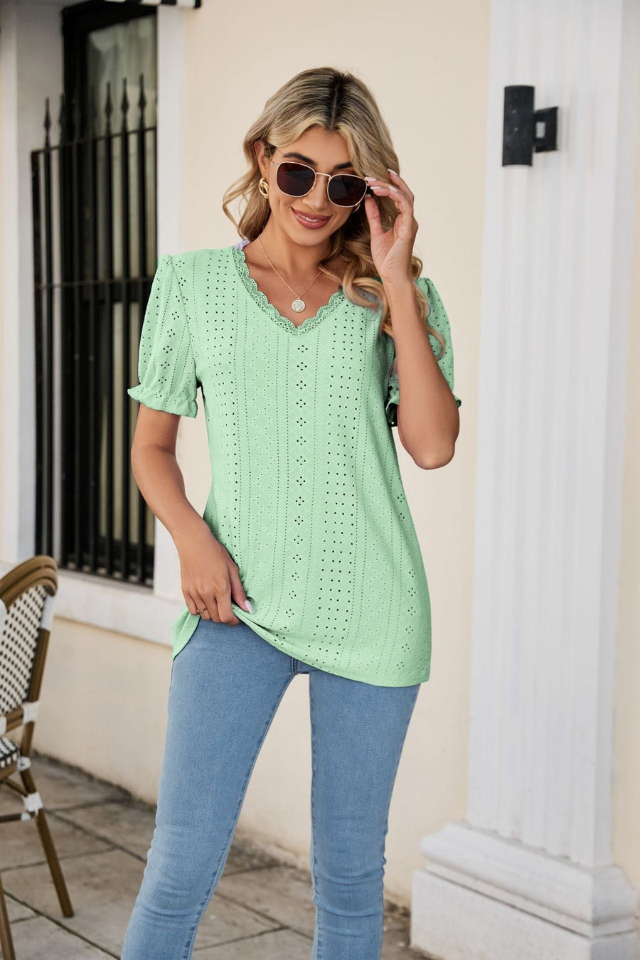Alice | Women's Ruffle Blouse in Light Green