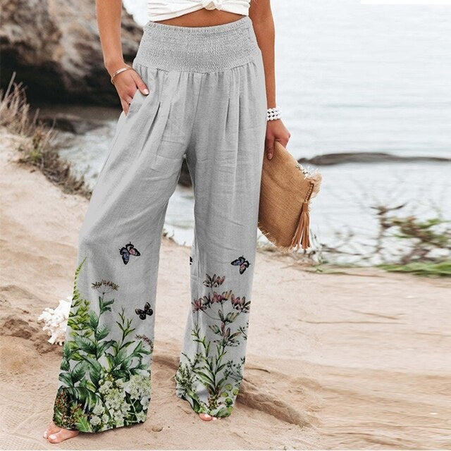 Alienor | Women's Wide-Leg Floral Pants in Gray B