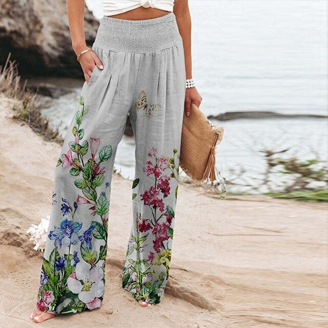 Alienor | Women's Wide-Leg Floral Pants in Gray D