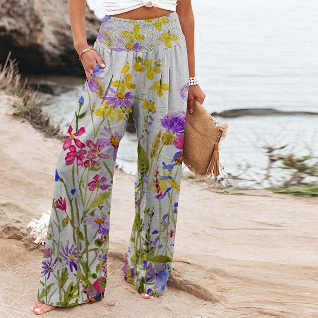 Alienor | Women's Wide-Leg Floral Pants in Gray E