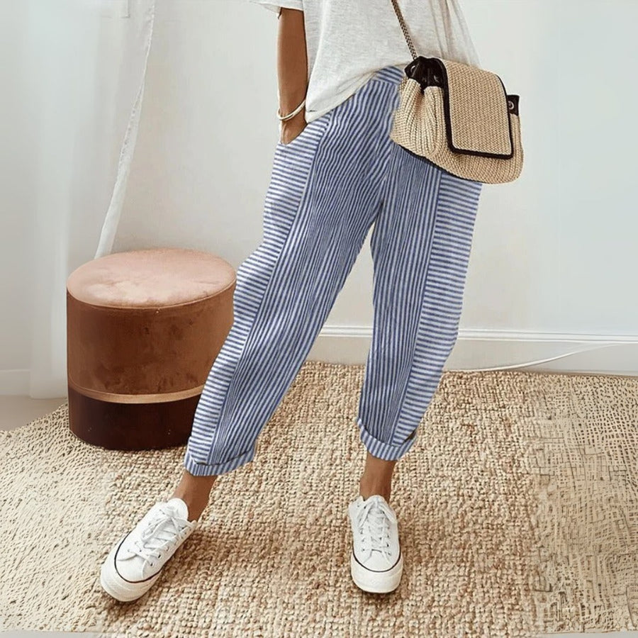 Alinta | Women's Wide-Leg Striped Pants in Blue