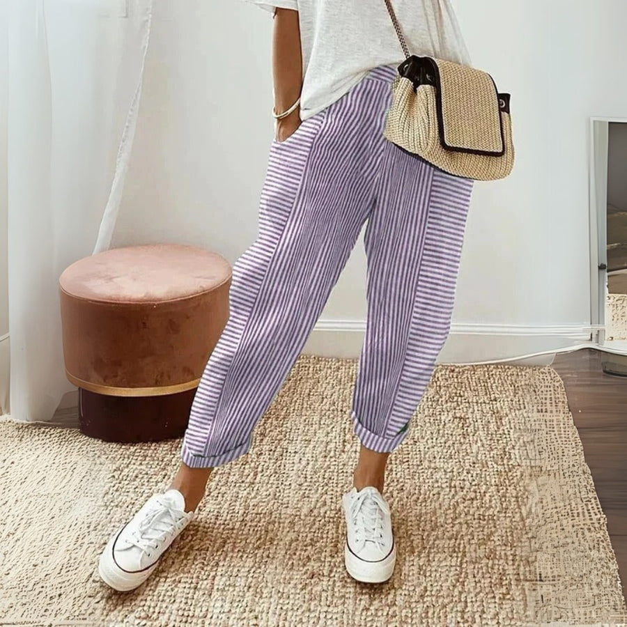Alinta | Women's Wide-Leg Striped Pants in Purple