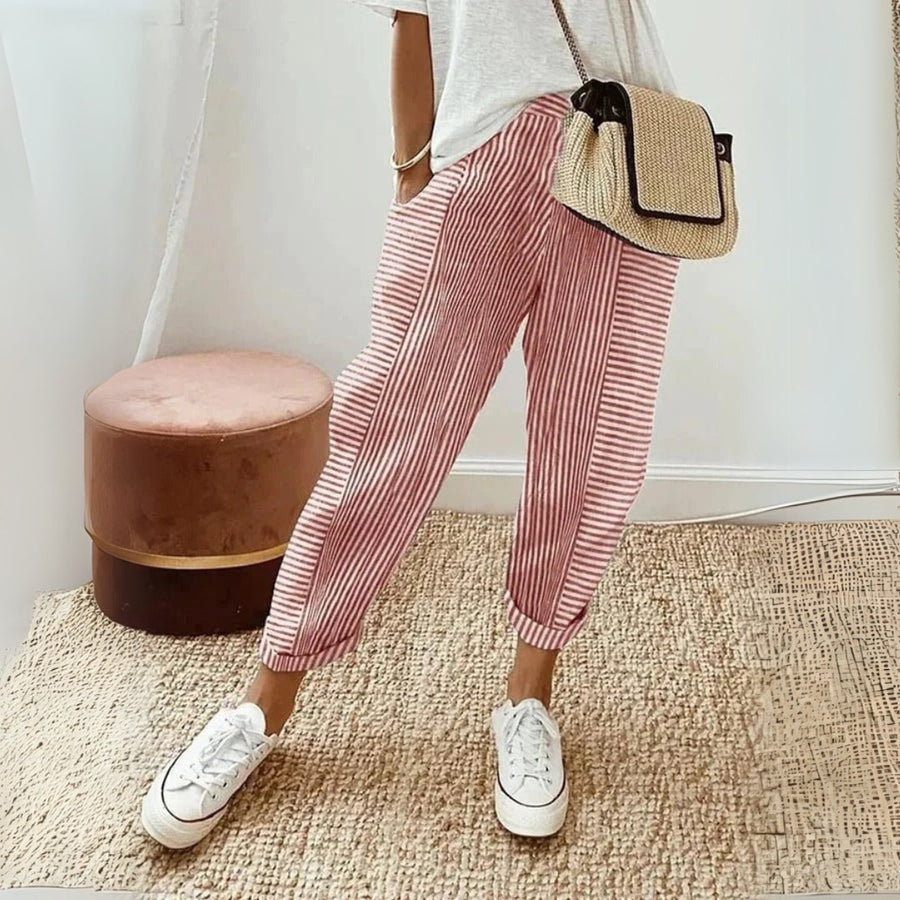 Alinta | Women's Wide-Leg Striped Pants in Red