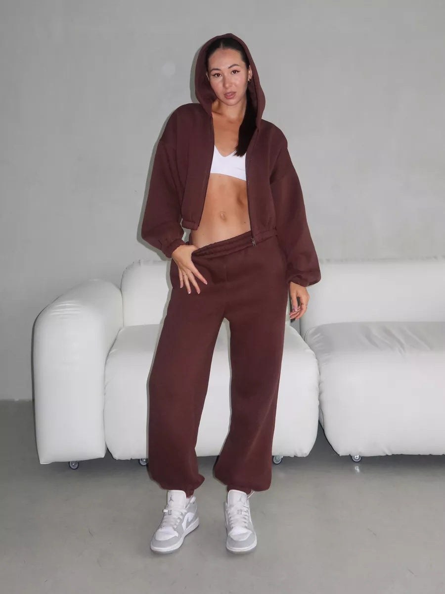 Alinta | Women's Elastic Waist Comfortable Hoodie in Rot Brown