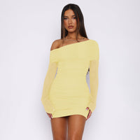 Alisanne | Women's Asymmetric Ruched Elegant Mini Dress in Yellow