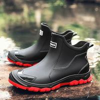 Alison | Women's Ankle Pull-On Lug Sole Closed Toe Boots in Black & Red