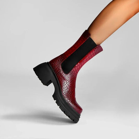 Allegra | Women's Pull-On Ankle With Lug Sole Boots in Wine Red