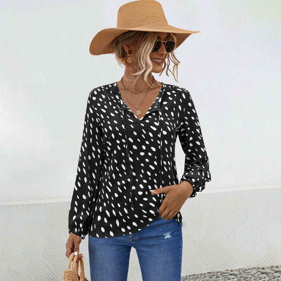 Alma | Women's V-Neck Modern Blouse in Black