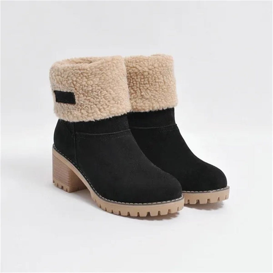 Alma | Women's Faux Shearling Cuff Ankle Style Boots in Black