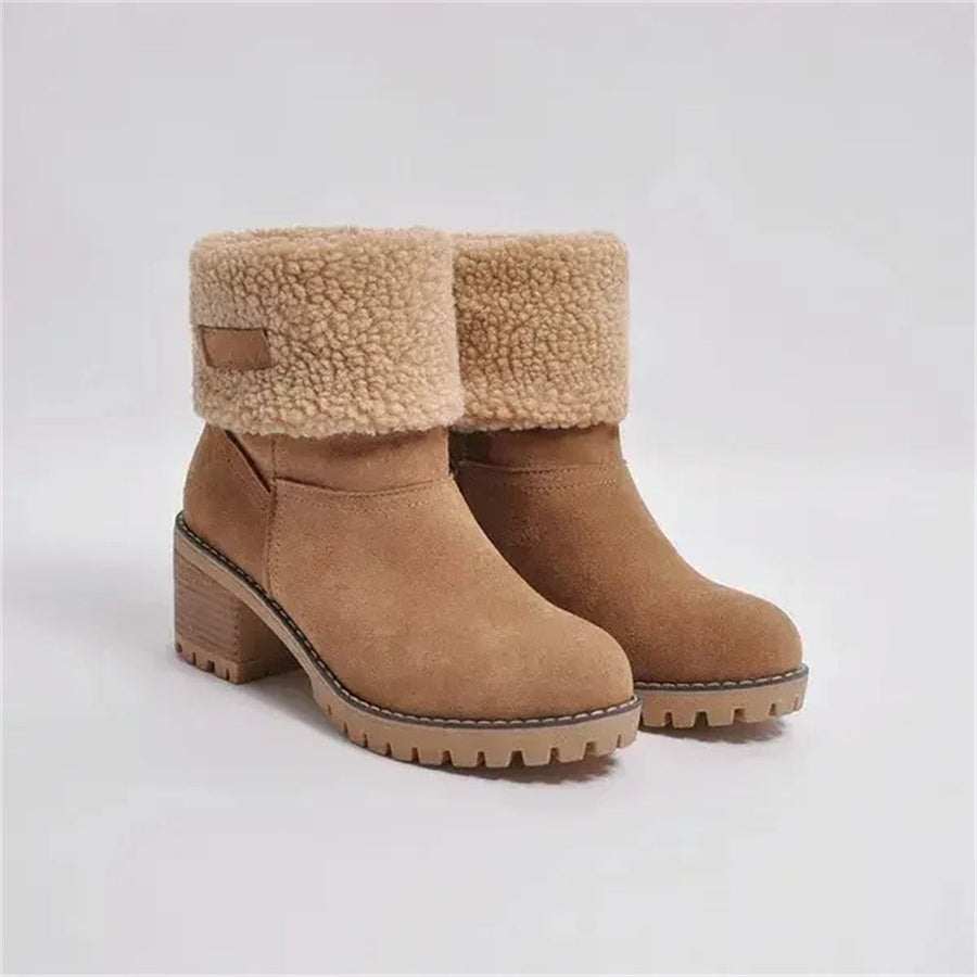 Alma | Women's Faux Shearling Cuff Ankle Style Boots in Brown A
