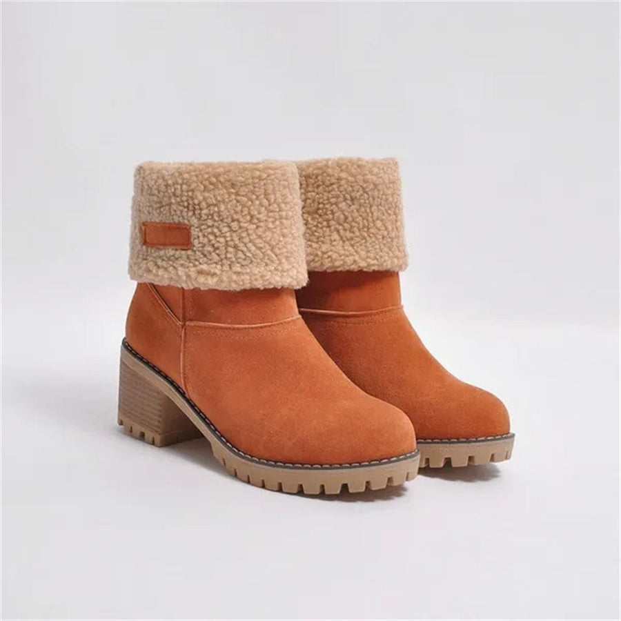 Alma | Women's Faux Shearling Cuff Ankle Style Boots in Orange