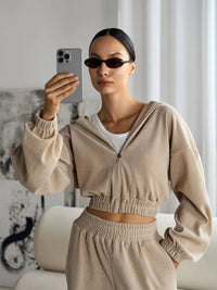 Almira | Women's Elastic Waist Modern Hoodie in Apricot