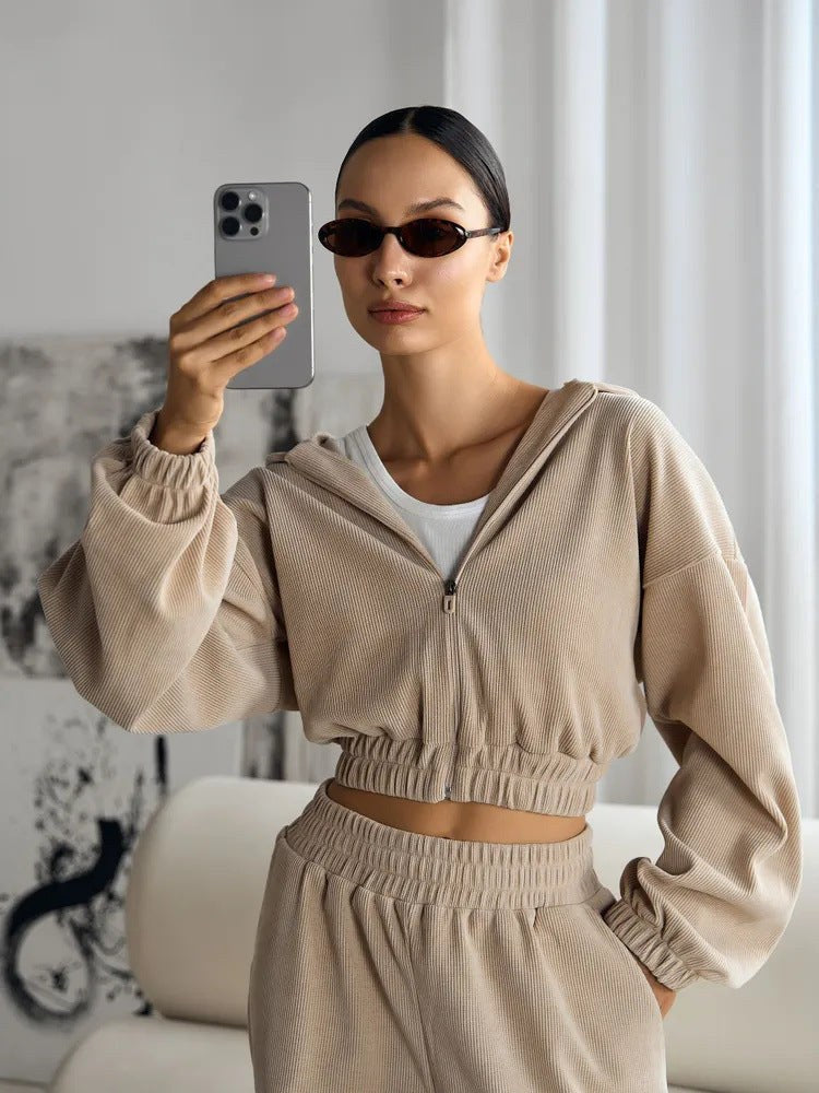 Almira | Women's Elastic Waist Modern Hoodie in Apricot
