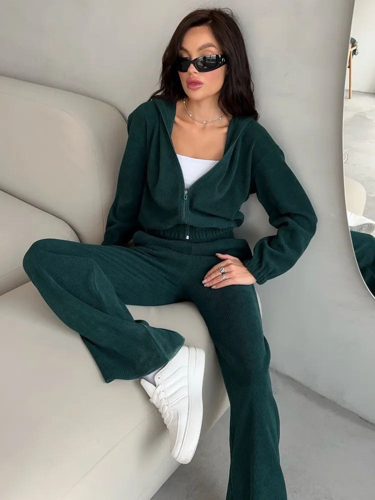Almira | Women's Elastic Waist Modern Hoodie in Dark Green
