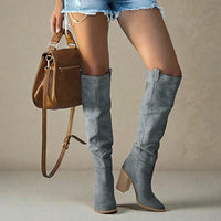Althea | Women's Knee High Block Heel With Closed Toe Boots in Gray