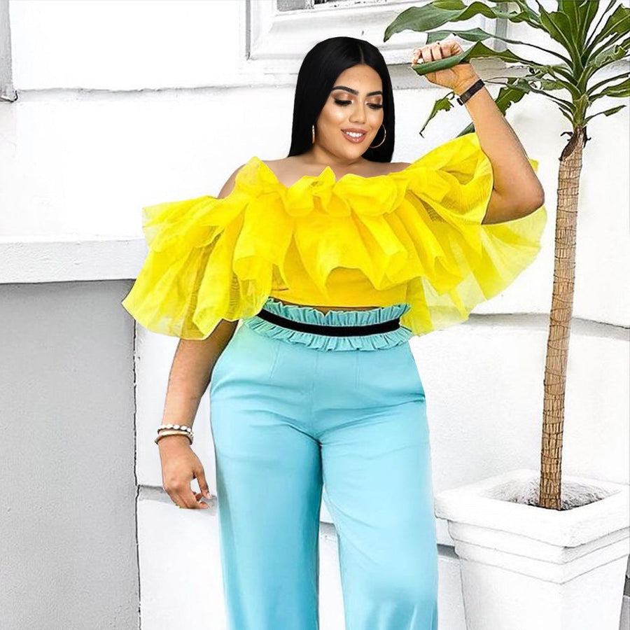 Althea | Women's Voluminous Ruffle Elegant Blouse in Yellow