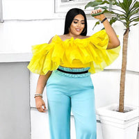 Althea | Women's Voluminous Ruffle Elegant Blouse in Yellow