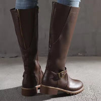 Alva | Women's Knee High Flat Heel With Buckle Strap Boots