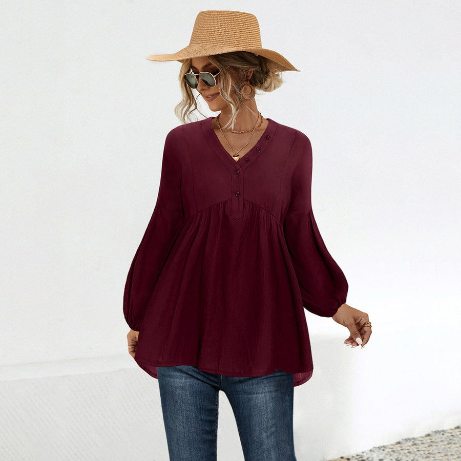 Alva | Women's Button Detail Elegant Blouse Top