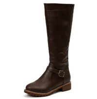 Alva | Women's Knee High Flat Heel With Buckle Strap Boots