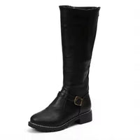 Alva | Women's Knee High Flat Heel With Buckle Strap Boots