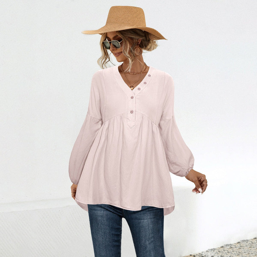 Alva | Women's Button Detail Elegant Blouse Top in Apricot