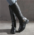 Alva | Women's Knee High Flat Heel With Buckle Strap Boots