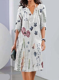 Alvera | Women's Round Neck Short Sleeve Midi Dress in Off white